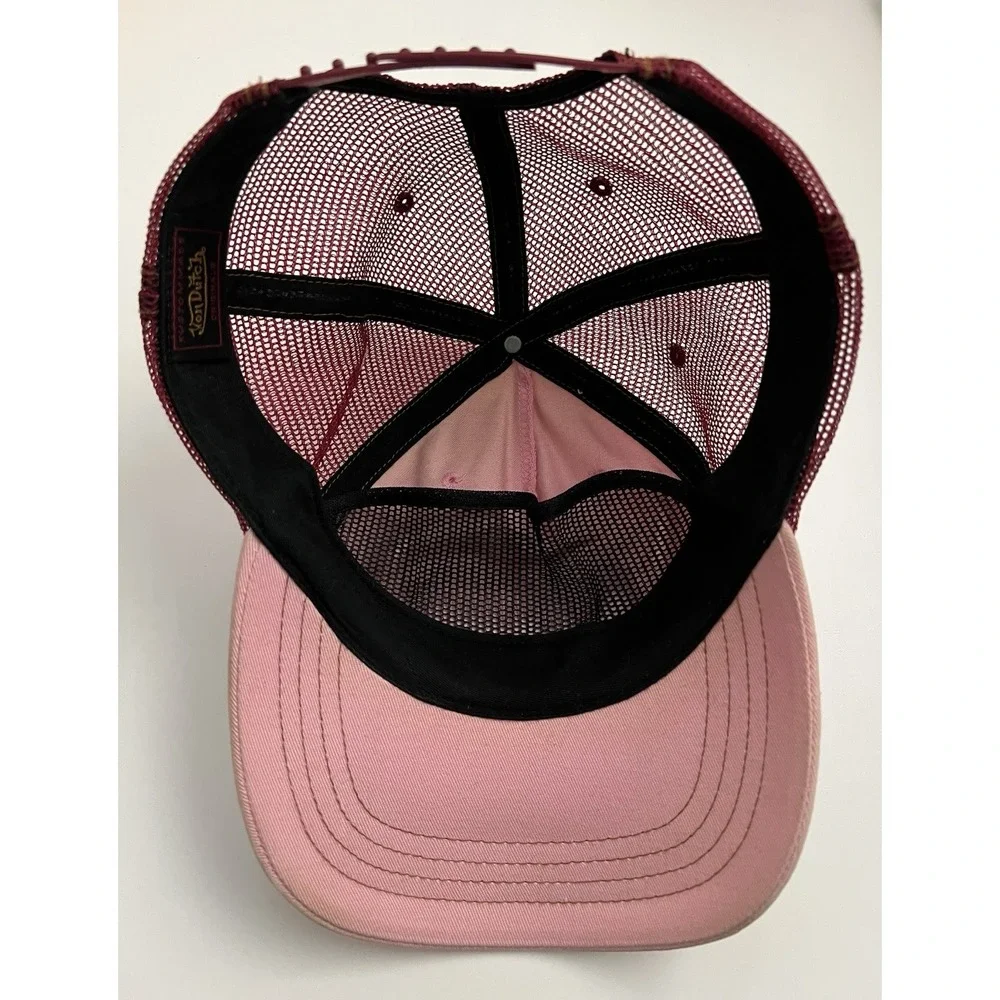 Von Dutch Pink Burgundy Trucker Hat Adjustable Mesh Embroidered Eyeball Patch